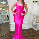 Dolores | Fuchsia Straps Satin Mermaid Formal Gown with Bow