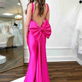 Dolores | Fuchsia Straps Satin Mermaid Formal Gown with Bow