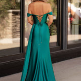 Adelaide |Dusty Blue Mermaid Satin Long Prom Dress With Slit