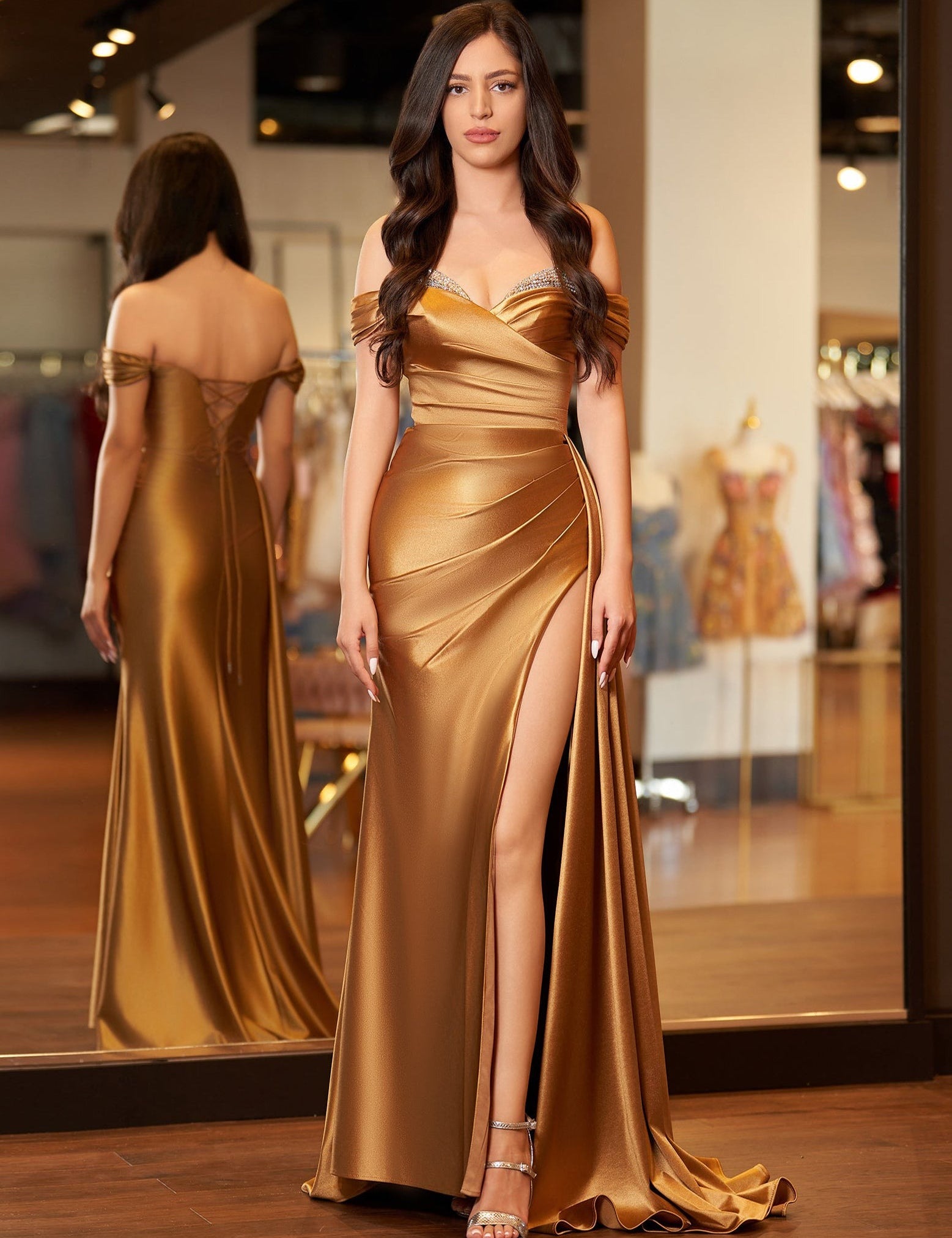 Adelaide |Dusty Blue Mermaid Satin Long Prom Dress With Slit