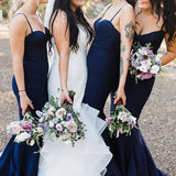 Navy Spaghetti Straps Mermaid Long Bridesmaid Dress