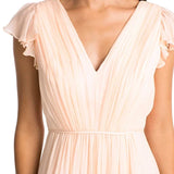 High-Low Cap Sleeve Ruched V-Neck Chiffon Convertible Bridesmaid Dress