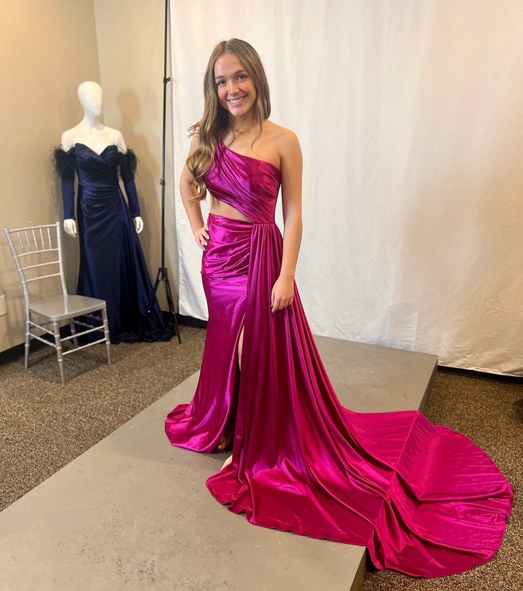 Shannon |Charming Mermaid One Shoulder Satin Prom Dresses with Slit