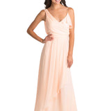 High-Low Cap Sleeve Ruched V-Neck Chiffon Convertible Bridesmaid Dress