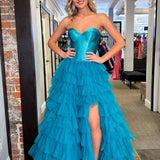 Harmony |A-Line Sweetheart Tiered Tulle Prom Dress with Slit