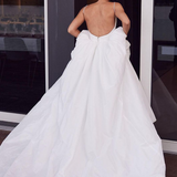 A-Line White Satin Spaghetti Straps Backless Wedding Dresses