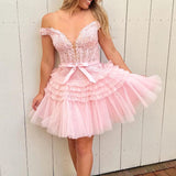 Sadie | A Line Tulle Tiered Short Homecoming Dress