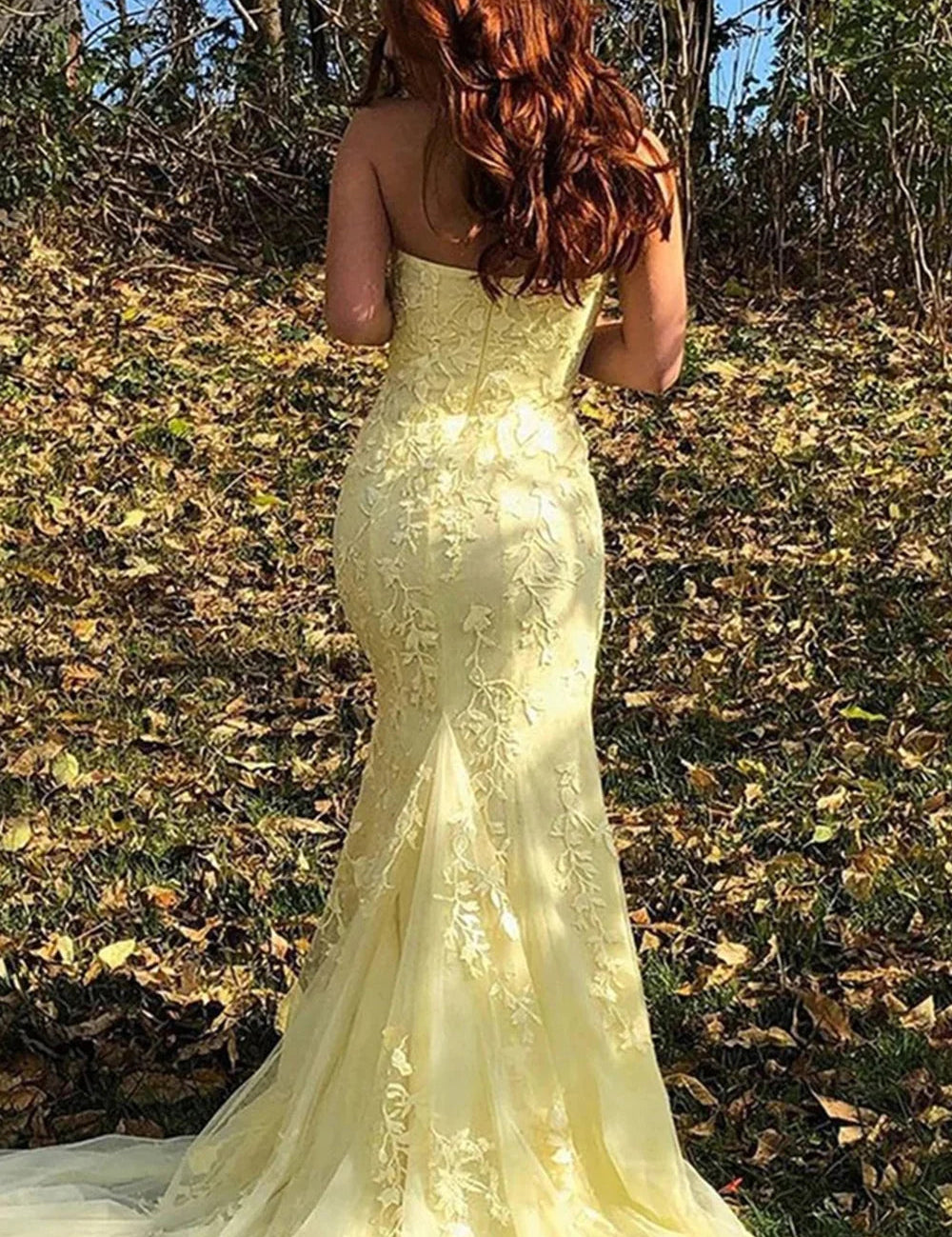 Camryn |Mermaid Strapless Lace Long Prom Dress with Slit