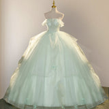 Elegant 3D Flowery Lace Sage Green Tulle Fairy Ball Gown