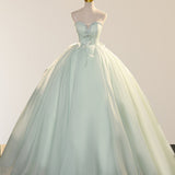 Elegant 3D Flowery Lace Sage Green Tulle Fairy Ball Gown