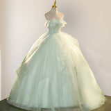 Elegant 3D Flowery Lace Sage Green Tulle Fairy Ball Gown