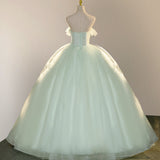 Elegant 3D Flowery Lace Sage Green Tulle Fairy Ball Gown