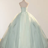 Elegant 3D Flowery Lace Sage Green Tulle Fairy Ball Gown