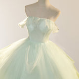 Elegant 3D Flowery Lace Sage Green Tulle Fairy Ball Gown