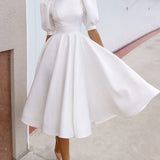 Elegant Bateau A Line Satin Knee-length Wedding Dress