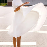 Elegant Bateau A Line Satin Knee-length Wedding Dress