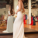 Elegant Mermaid Strapless Elastic Satin Wedding Dresses with Train