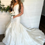 Elegant Mermaid V Neck Satin Wedding Dresses