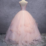 Pink Ball-Gown Organza Floor-Length Prom Dress with Appliqued