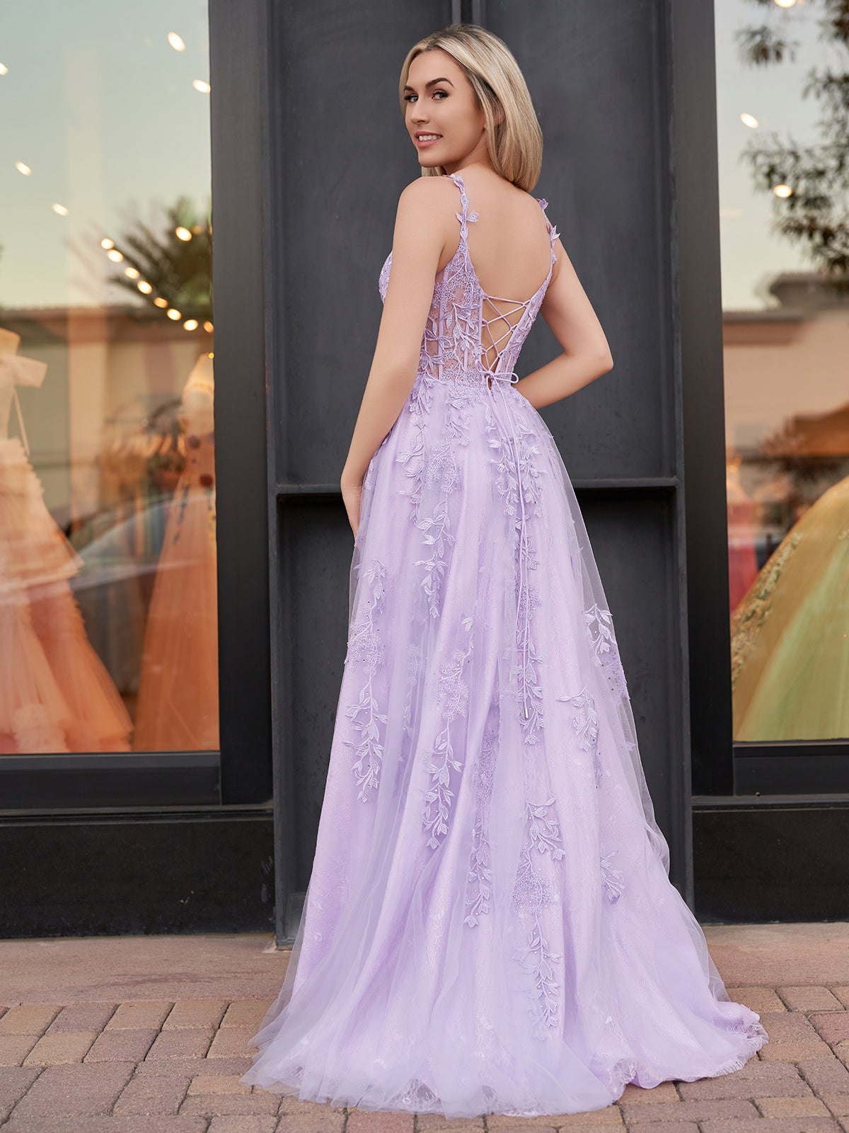 Mariana |A-line Sweetheart Lace Tulle Prom Dress with Slit