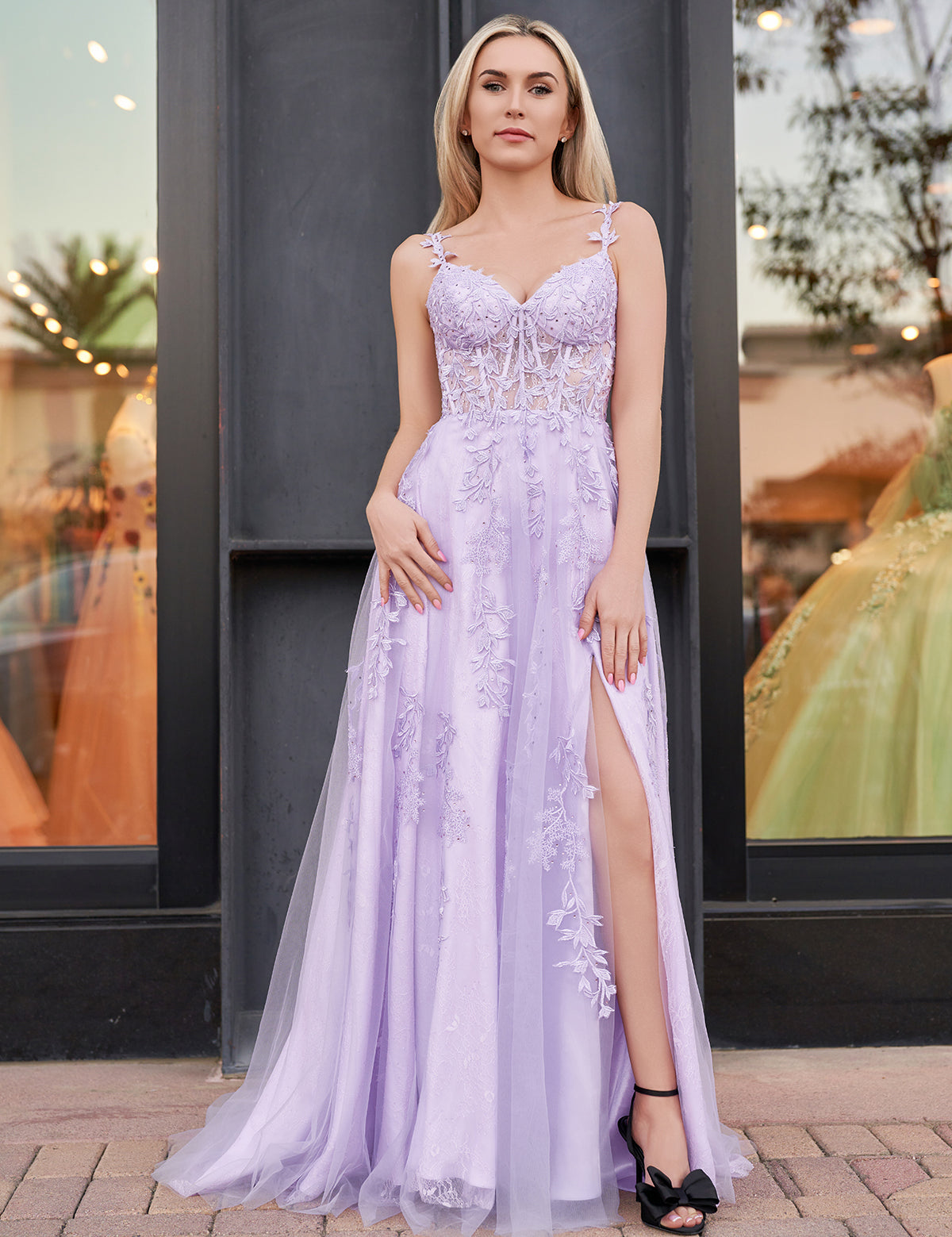 Mariana |A-line Sweetheart Lace Tulle Prom Dress with Slit