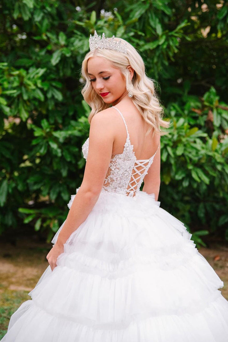 Hadlee | Black Beaded Spaghetti Strap Ruffle Tiered Ball Gown