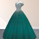 Emerald Green Sequin Prom Dresses Beaded Quinceanera Dresses