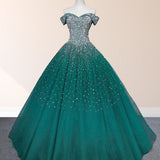 Emerald Green Sequin Prom Dresses Beaded Quinceanera Dresses