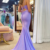 Ency | Glitter Lavender Beaded Lace-Up Mermaid Long Gown