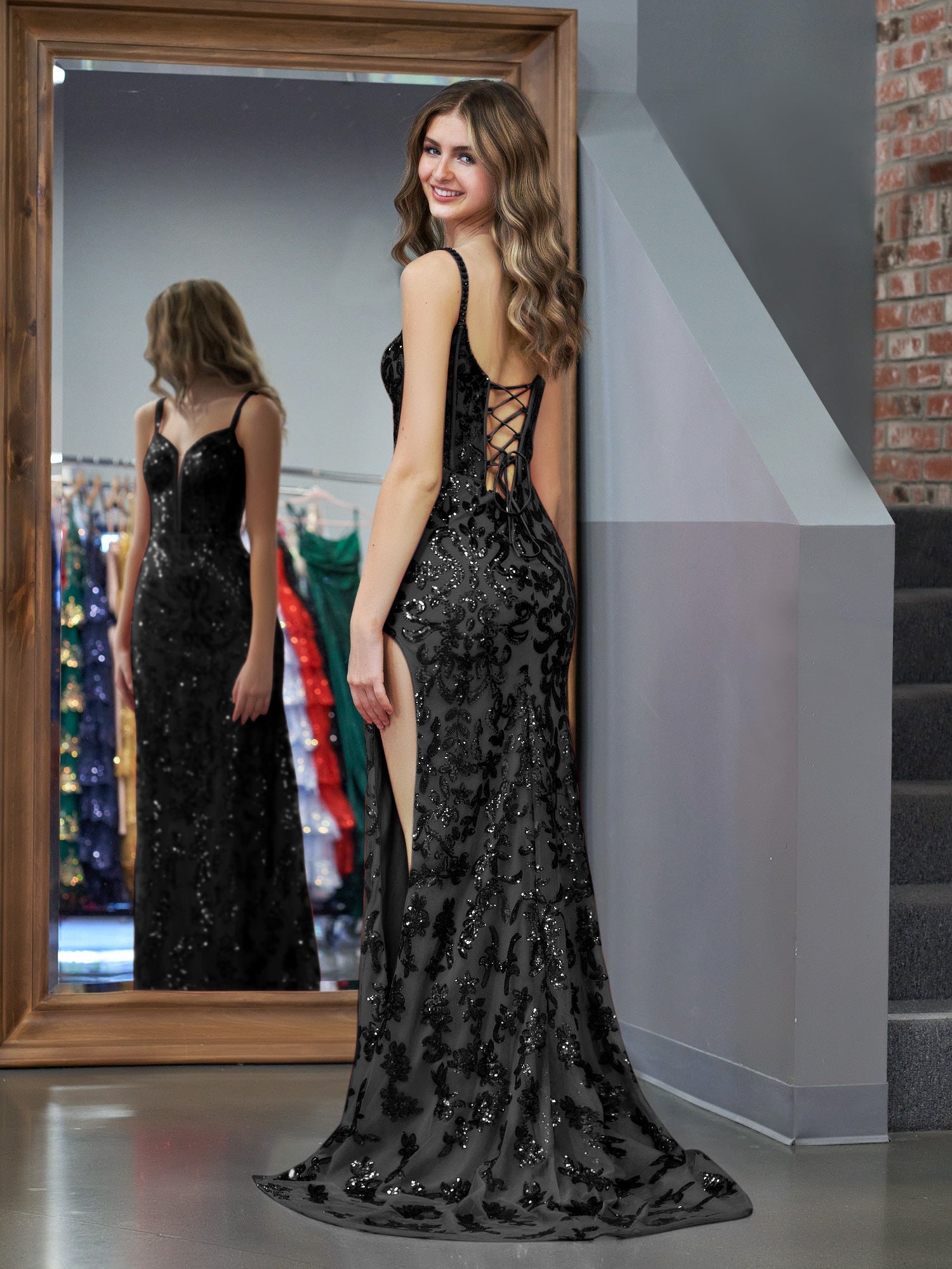 Erryn | Black Sheath Sequins Long Prom Dress with Slit