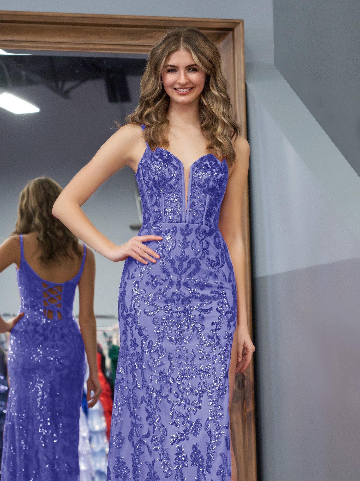 Erryn |Purple Sheath Sequins Long Prom Dress with Slit