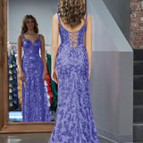 Erryn |Purple Sheath Sequins Long Prom Dress with Slit