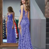 Erryn |Purple Sheath Sequins Long Prom Dress with Slit