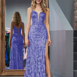 Erryn |Purple Sheath Sequins Long Prom Dress with Slit