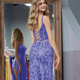 Erryn |Purple Sheath Sequins Long Prom Dress with Slit