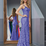 Erryn |Purple Sheath Sequins Long Prom Dress with Slit