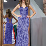 Erryn |Purple Sheath Sequins Long Prom Dress with Slit