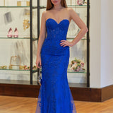 Evie |Mermaid Sweetheart Neck Lace Long Prom Dress With Appliques