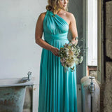 A Line Halter Neck Jersey Bridesmaid Dress With Half Sleeves And Straps Back