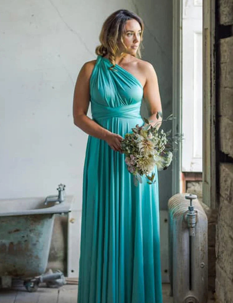 A Line Halter Neck Jersey Bridesmaid Dress With Half Sleeves And Straps Back