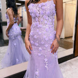 Armani |Lilac Mermaid Scoop Neck Prom Dress with Appliques