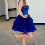 Pretty A Line Straps Royal Blue Tulle Short Homecoming Dresses with Beading