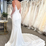 Mermaid White Cowl Neck Silk Satin Wedding Dresses