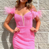 Feather Sleeve Beaded Short Homecoming Dress