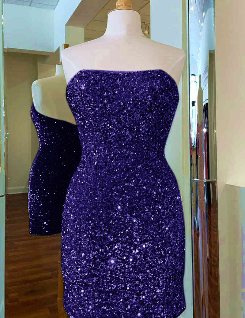 Fitted Strapless Black Sequined Mini Homecoming Dress