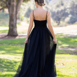 Deep V-neck Tulle Sweep Train Prom Dress