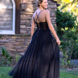 Corset Dotted Tulle Spaghetti Straps Floor Length Prom Dress