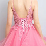 Nanalia | A-Line Prom Dresses Princess Dress Formal Floor Length Sleeveless V Neck Tulle Backless with Pleats Appliques