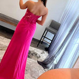 Ember | Sweetheart Corset Lace Hot Pink Long Prom Dress with Slit