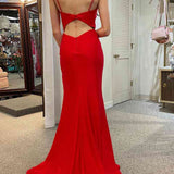 Simple Red Satin Cowl Neck Long Party Dress